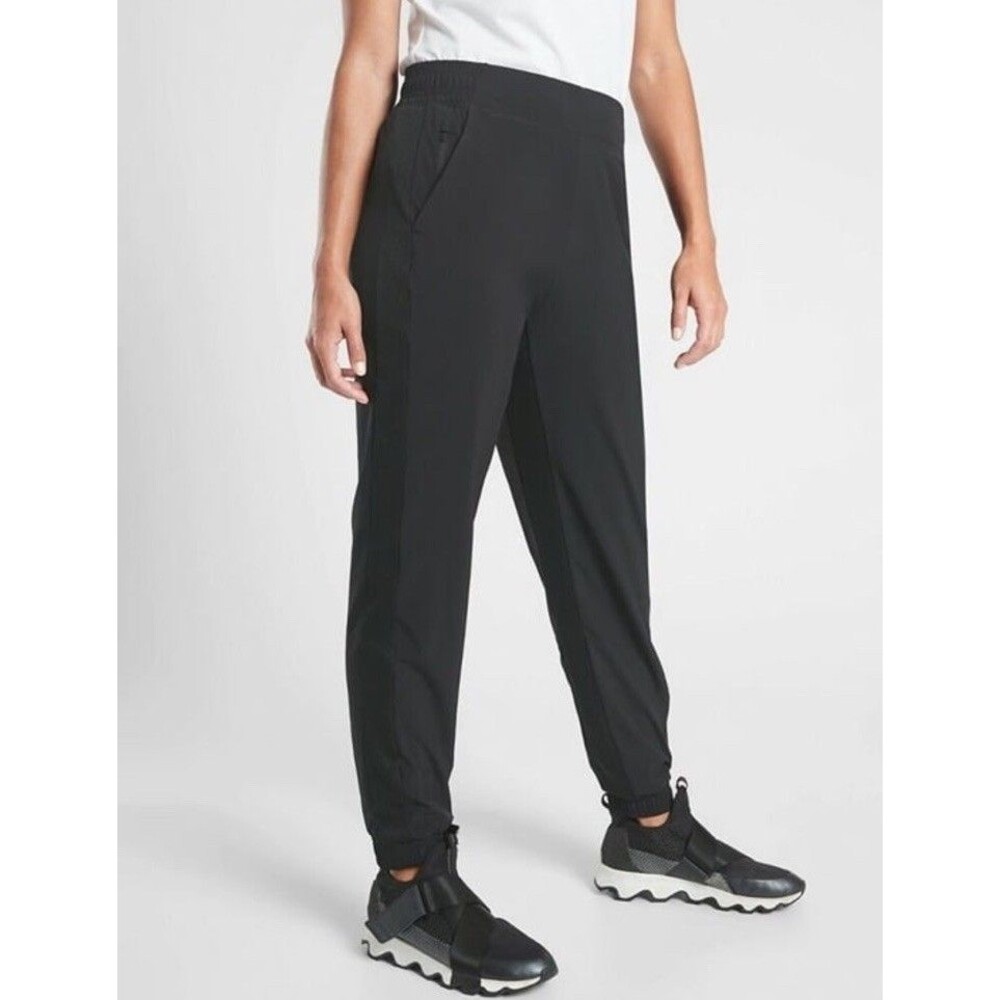 ATHLETA Brooklyn Lined Jogger Pant Black Ribbed Zip Pocket Women’s Size 4
